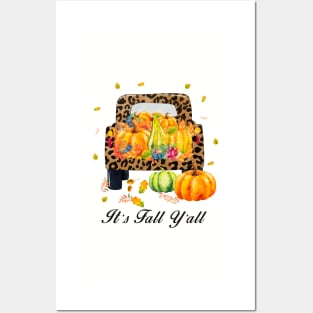 It's fall y'all Autumn Pumpkin Truck Buffalo plaid Posters and Art